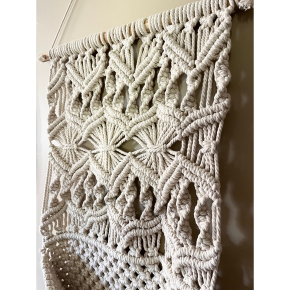 Boho Macrame Fringe Pocket Wall Hanging Cotton Natural Fiber Home Decor - Picture 7 of 10